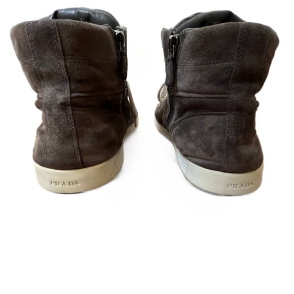 Men's Gray Prada Linea Rossa Suede Side Zip High Top Sneaker.  Size 8.5 - Picture 9 of 10
